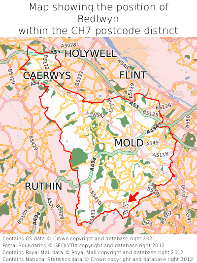 Map showing location of Bedlwyn within CH7