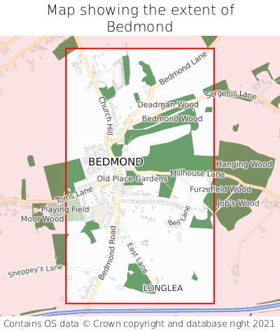Map showing extent of Bedmond as bounding box
