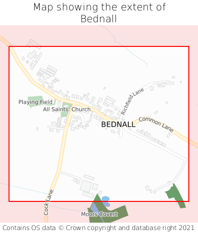 Map showing extent of Bednall as bounding box