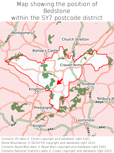 Map showing location of Bedstone within SY7
