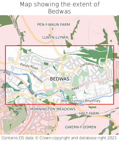 Map showing extent of Bedwas as bounding box