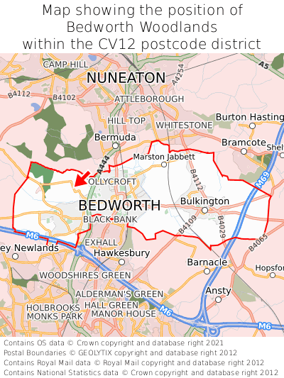 Map showing location of Bedworth Woodlands within CV12