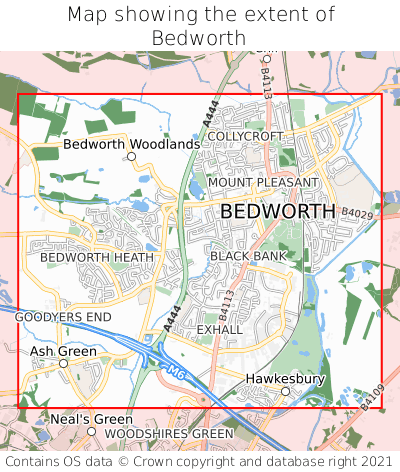 Map showing extent of Bedworth as bounding box