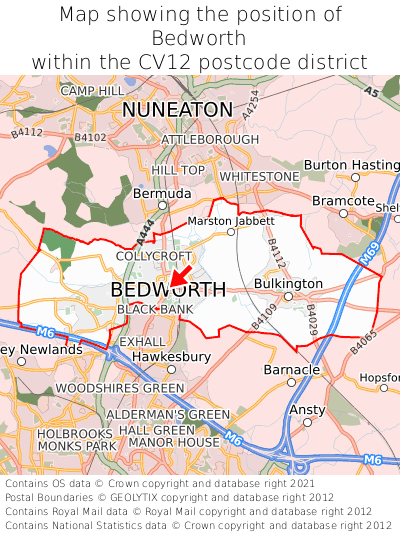 Map showing location of Bedworth within CV12