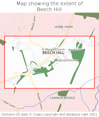 Map showing extent of Beech Hill as bounding box