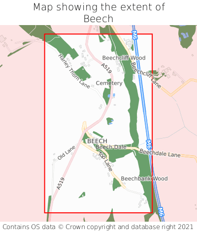 Map showing extent of Beech as bounding box