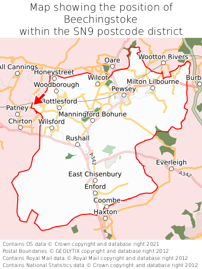 Map showing location of Beechingstoke within SN9