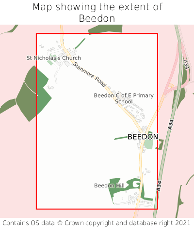 Map showing extent of Beedon as bounding box