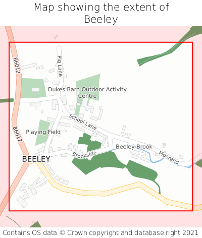 Map showing extent of Beeley as bounding box