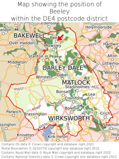 Map showing location of Beeley within DE4