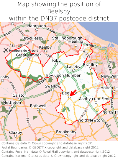 Map showing location of Beelsby within DN37