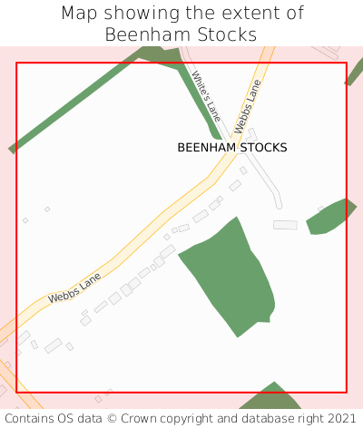 Map showing extent of Beenham Stocks as bounding box