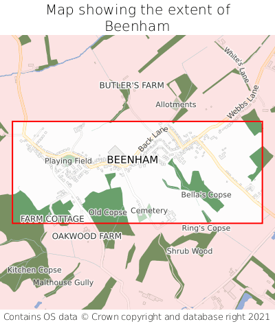 Map showing extent of Beenham as bounding box