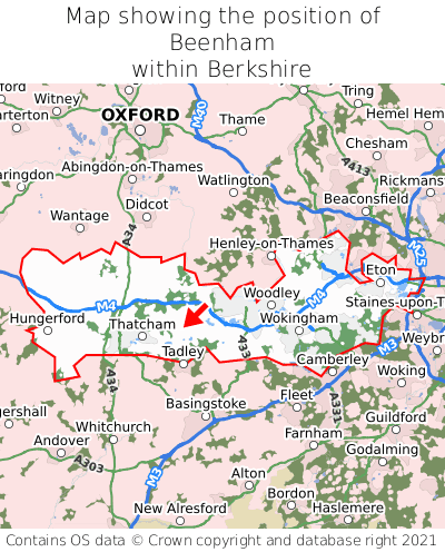 Map showing location of Beenham within Berkshire