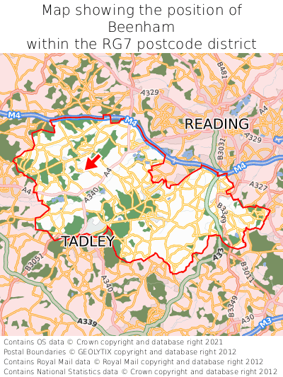 Map showing location of Beenham within RG7
