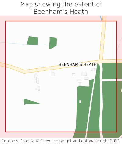 Map showing extent of Beenham's Heath as bounding box
