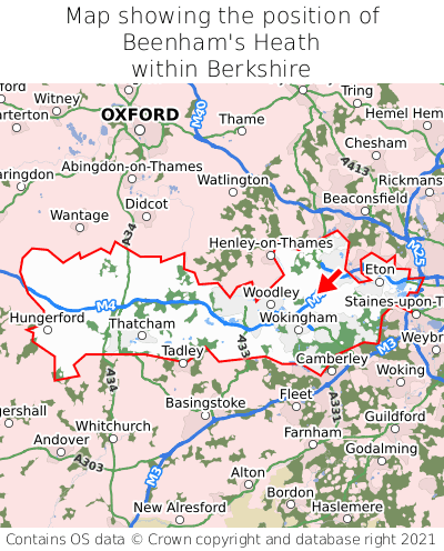 Map showing location of Beenham's Heath within Berkshire
