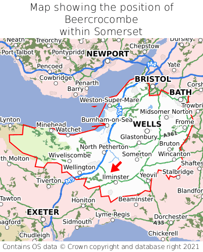 Map showing location of Beercrocombe within Somerset