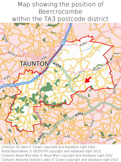 Map showing location of Beercrocombe within TA3