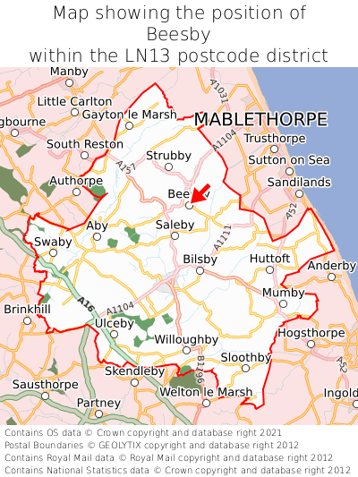 Map showing location of Beesby within LN13