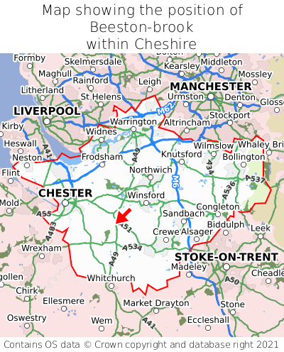 Map showing location of Beeston-brook within Cheshire