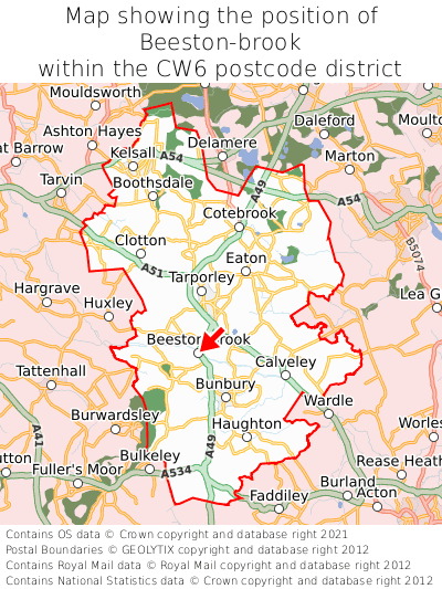 Map showing location of Beeston-brook within CW6