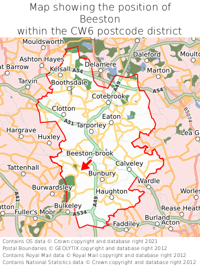Map showing location of Beeston within CW6