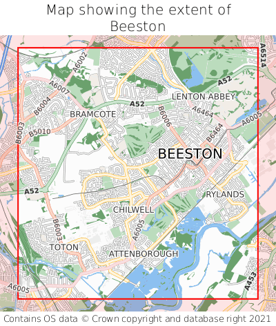 Map showing extent of Beeston as bounding box