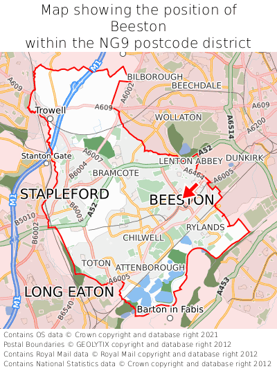 Map showing location of Beeston within NG9