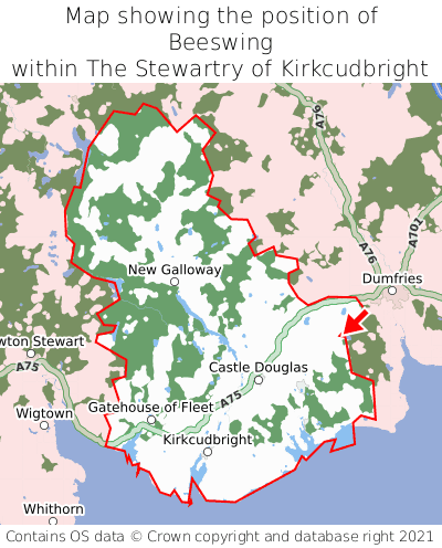 Map showing location of Beeswing within The Stewartry of Kirkcudbright