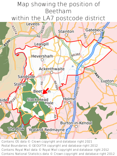 Map showing location of Beetham within LA7