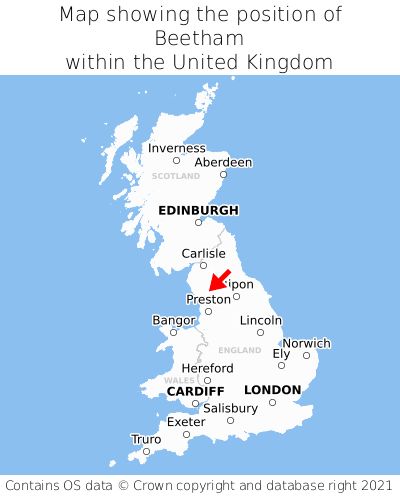 Map showing location of Beetham within the UK