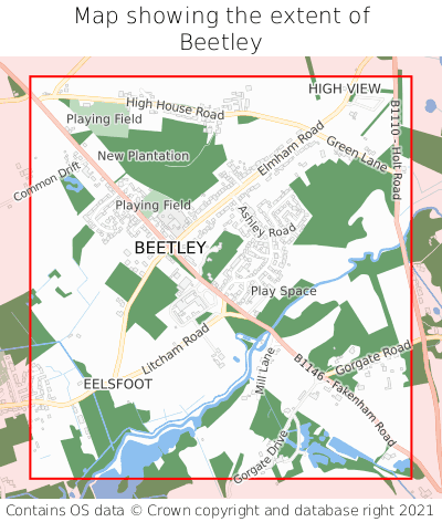 Map showing extent of Beetley as bounding box