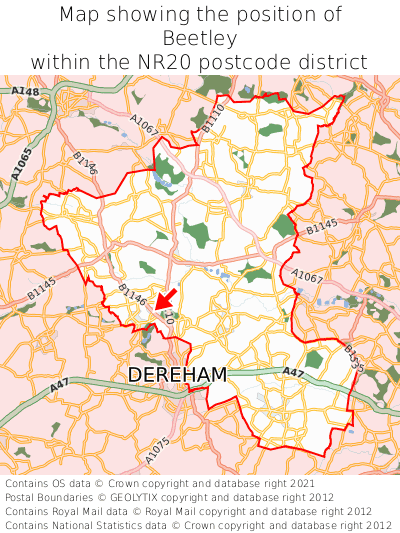 Map showing location of Beetley within NR20