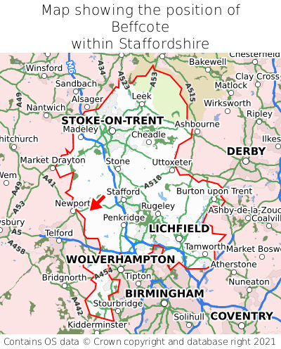 Map showing location of Beffcote within Staffordshire