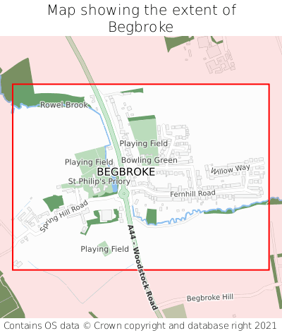 Map showing extent of Begbroke as bounding box