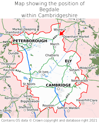 Map showing location of Begdale within Cambridgeshire