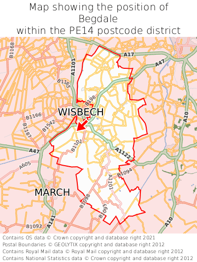 Map showing location of Begdale within PE14