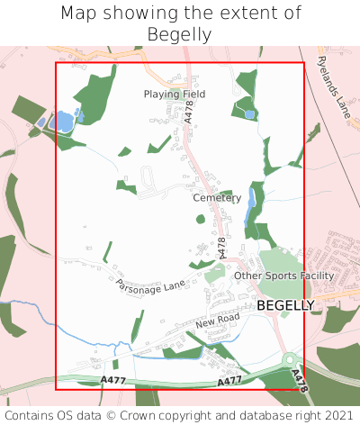 Map showing extent of Begelly as bounding box