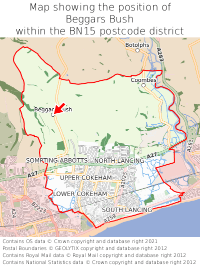 Map showing location of Beggars Bush within BN15