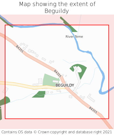 Map showing extent of Beguildy as bounding box