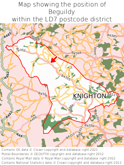 Map showing location of Beguildy within LD7