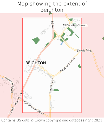 Map showing extent of Beighton as bounding box