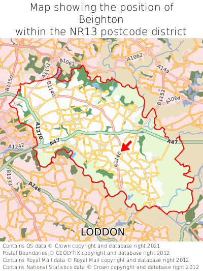 Map showing location of Beighton within NR13