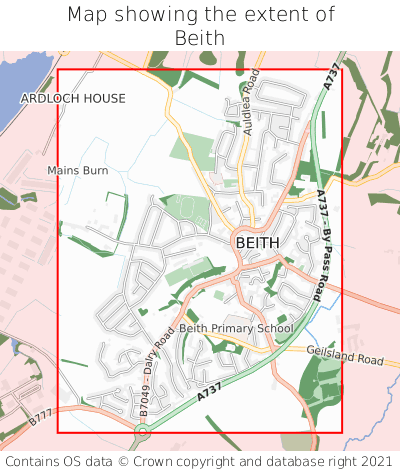Map showing extent of Beith as bounding box
