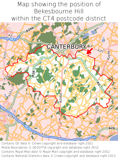 Map showing location of Bekesbourne Hill within CT4
