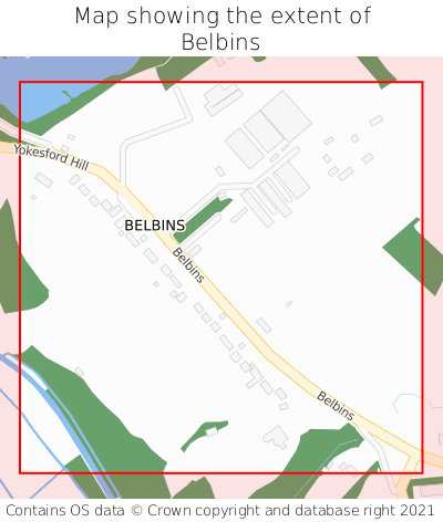 Map showing extent of Belbins as bounding box