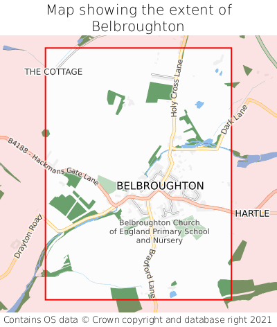 Map showing extent of Belbroughton as bounding box