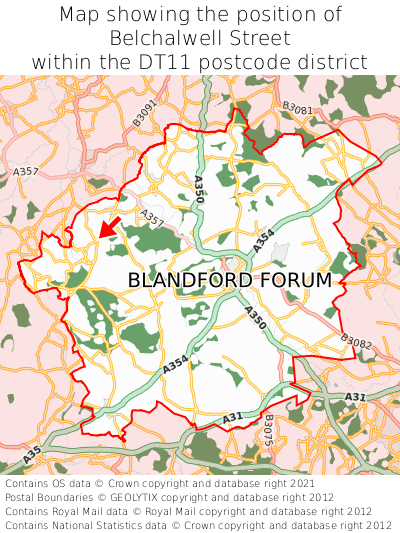 Map showing location of Belchalwell Street within DT11