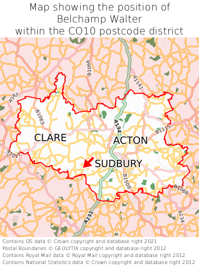 Map showing location of Belchamp Walter within CO10